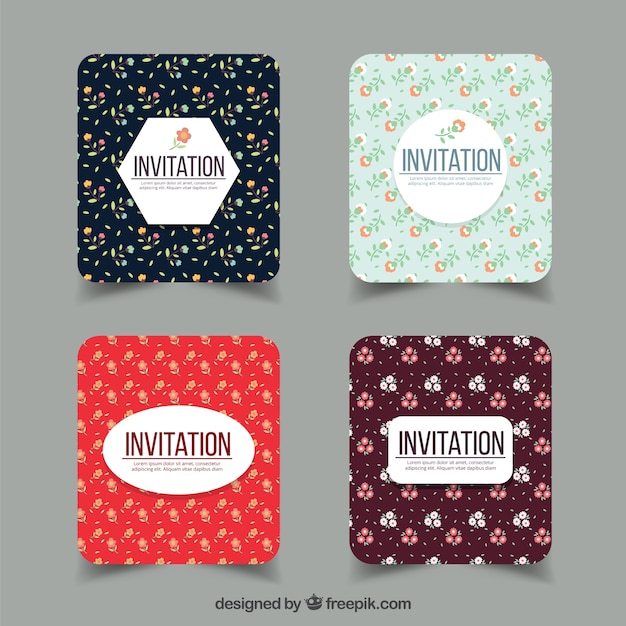 Vector gratuito pack de bonitas invitaciones florales vintage