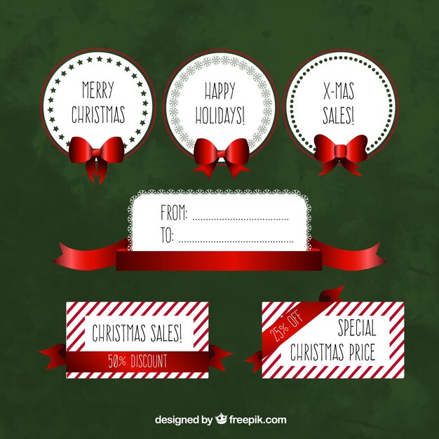 Pack de bonitas pegatinas de navidad con lazos rojos 