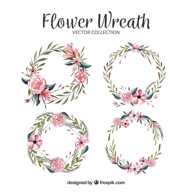 Vector gratuito pack bonito de coronas florales en acuarela