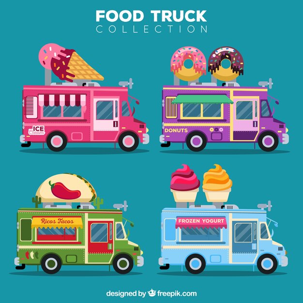 Pack bonito de food trucks coloridos