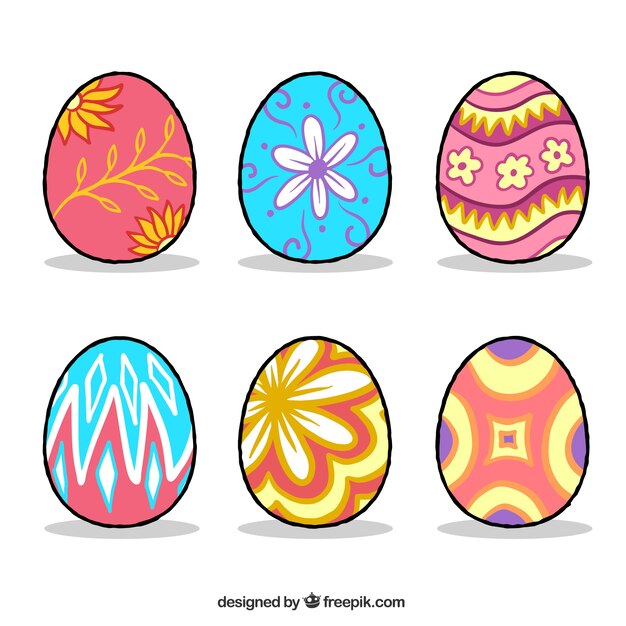 Pack bonito de huevos de pascua dibujados a mano decorativos
