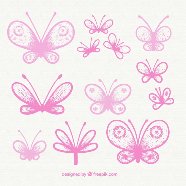 Vector gratuito pack bonito de mariposas rosas