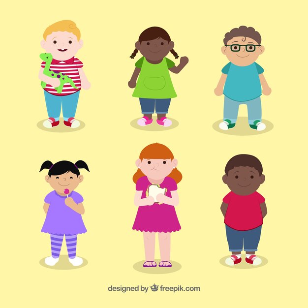 Pack bonito de niños en diseño plano