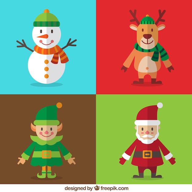 Pack bonito de personajes navideños sonrientes en diseño plano