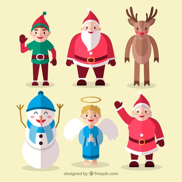 Pack bonito de personajes planos navideños