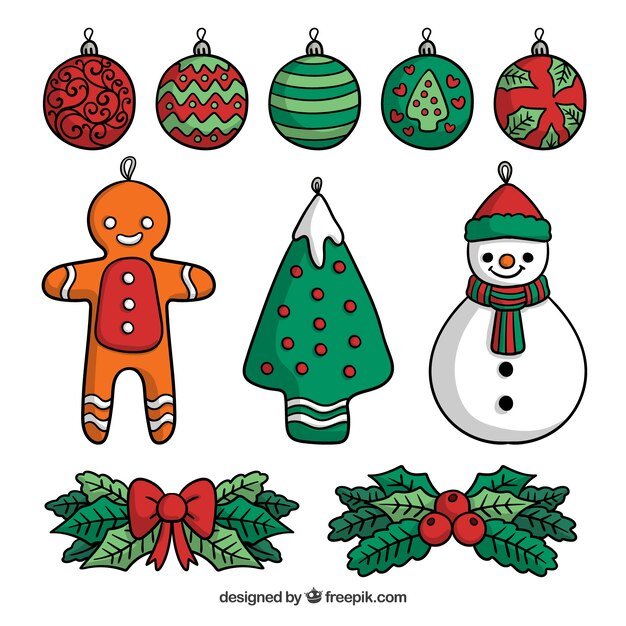 Pack de bonitos adornos de navidad dibujados a mano