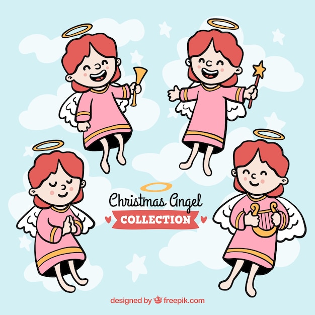Vector gratuito pack de bonitos ángeles navideños dibujados a mano