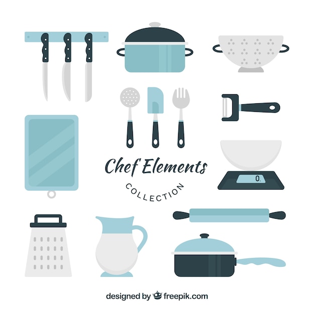 Vector gratuito pack de bonitos elementos para cocinar en diseño plano