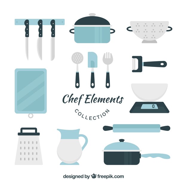 Pack de bonitos elementos para cocinar en diseño plano