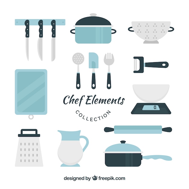 Pack de bonitos elementos para cocinar en diseño plano