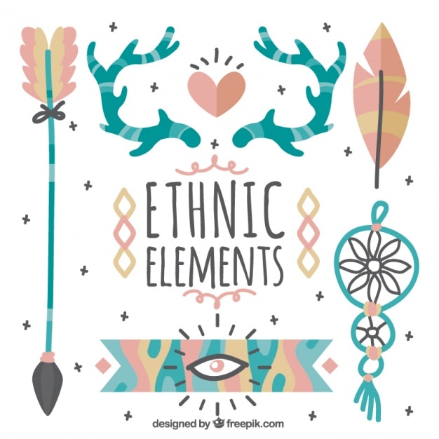 Pack de bonitos elementos étnicos dibujados a mano