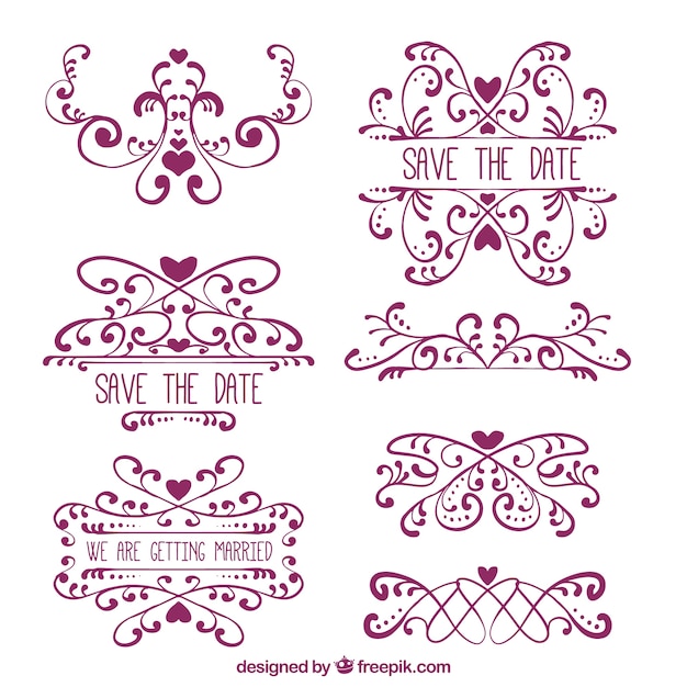 Vector gratuito pack de bonitos ornamentos de boda