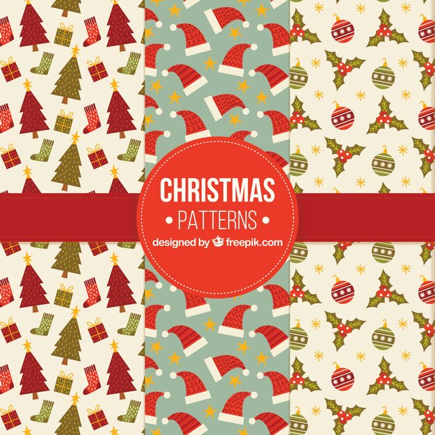 Pack de bonitos patrones de elementos retro de navidad