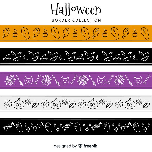 Pack de bordes decorativos de halloween en diseño plano