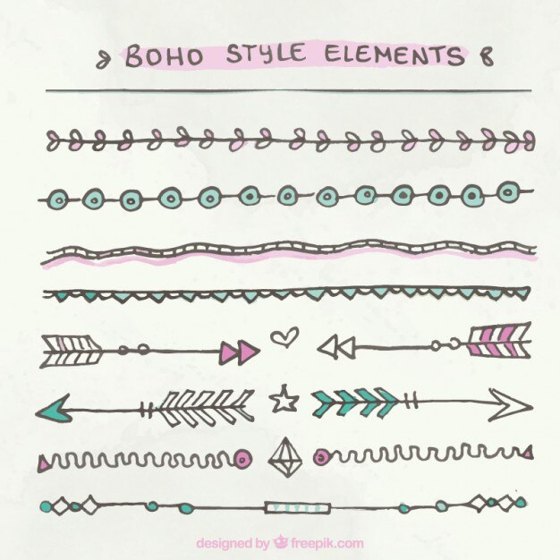 Pack de bordes estilo boho dibujados a mano