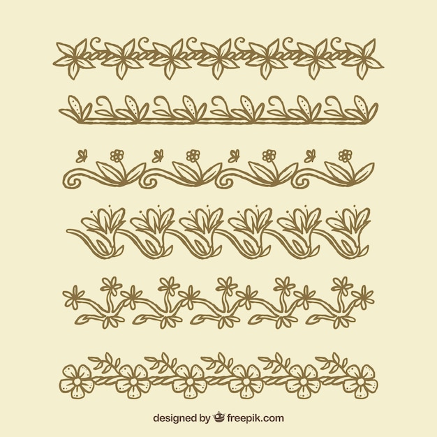 Vector gratuito pack de bordes florales vintage dibujados a mano