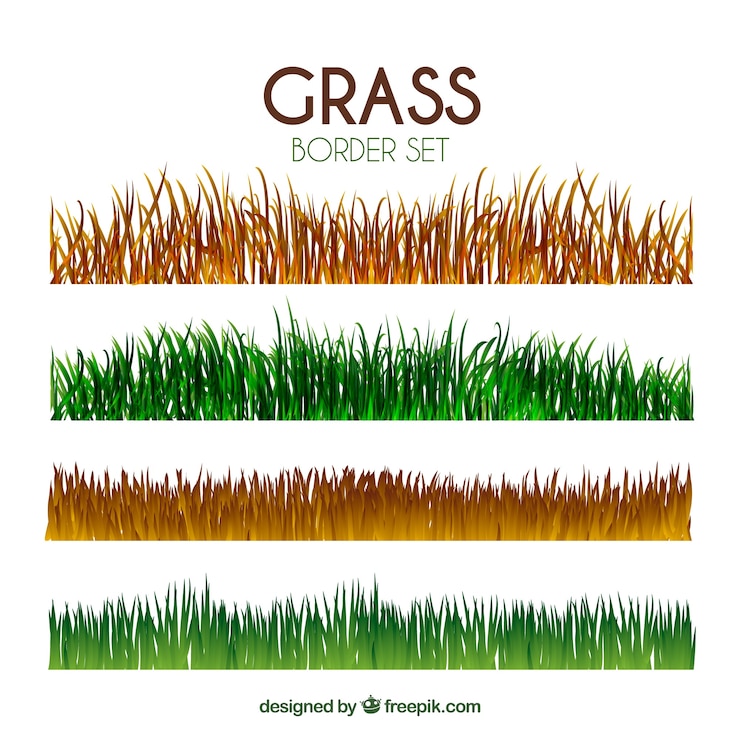 Vector gratuito pack de bordes de hierba verdes y marrones