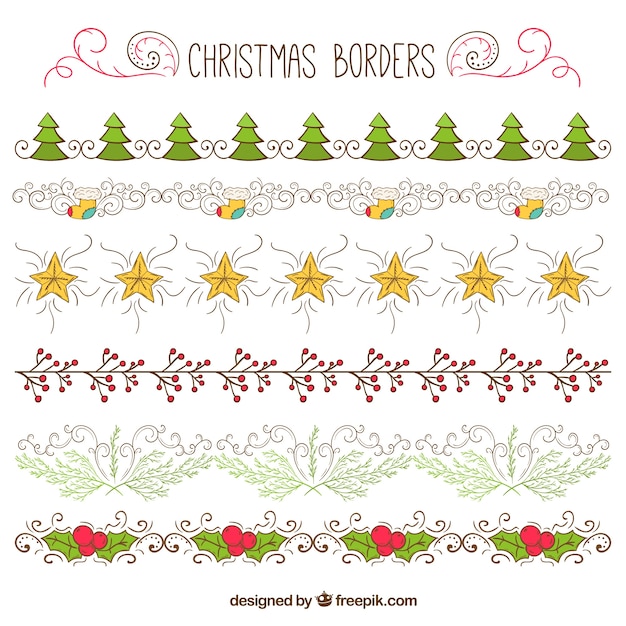 Vector gratuito pack de bordes navideños dibujados a mano