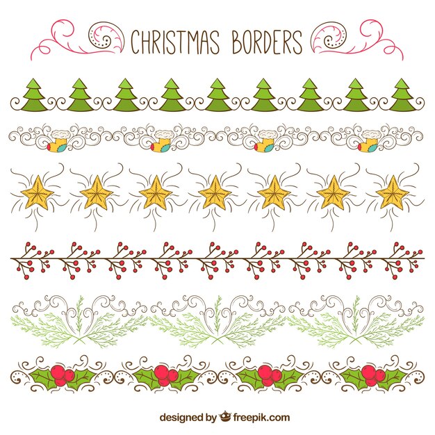 Pack de bordes navideños dibujados a mano