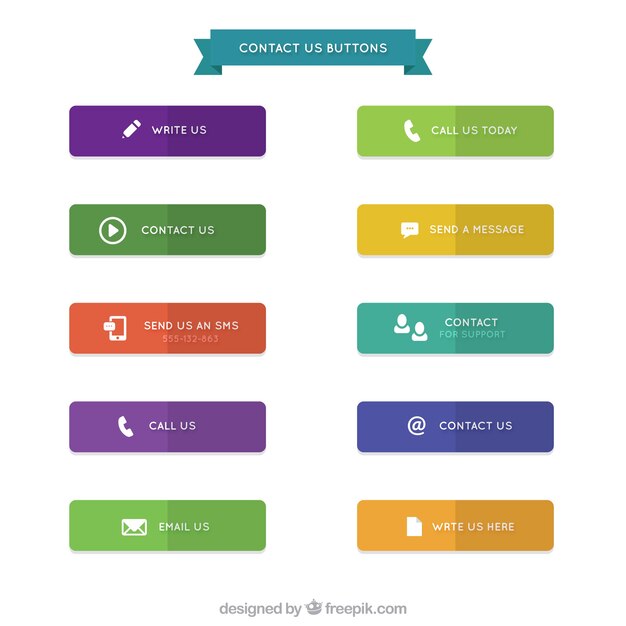 Pack de botones de colores de contacto en diseño plano 