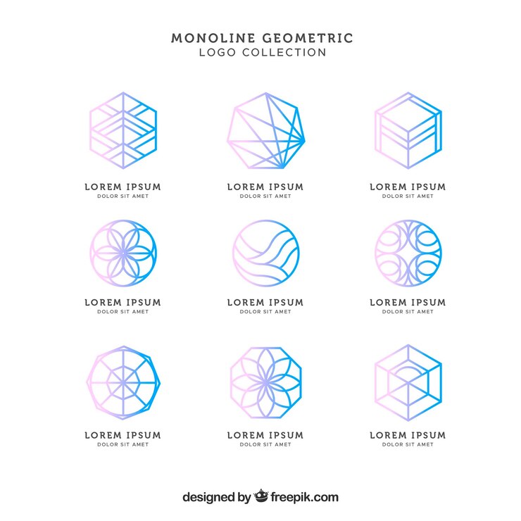 Vector gratuito pack brilloso azul de logotipos monoline
