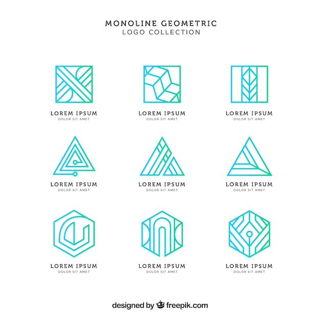 Pack brilloso verde de logotipos monoline