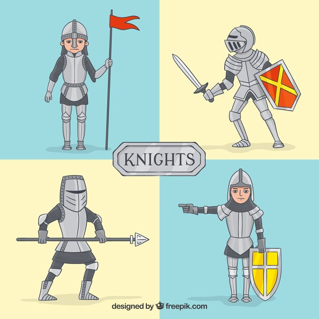 Pack de caballeros de armadura dibujados a mano
