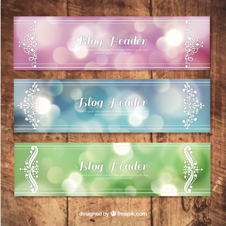 Vector gratuito pack de cabeceras de blog ornamentales con efecto bokeh 