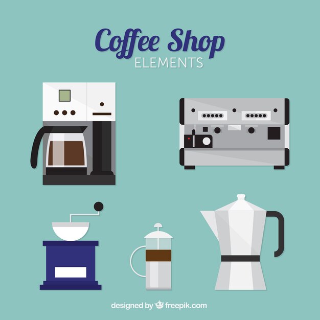 Pack de cafeteras en diseño plano