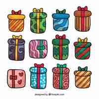 Vector gratuito pack de cajas de regalo dibujadas a mano