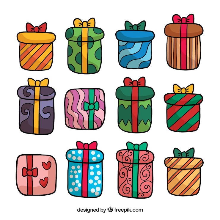 Vector gratuito pack de cajas de regalo dibujadas a mano 