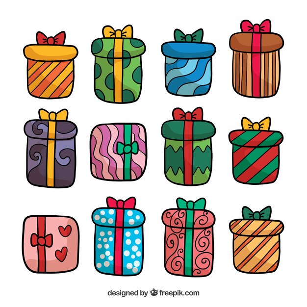 Pack de cajas de regalo dibujadas a mano 