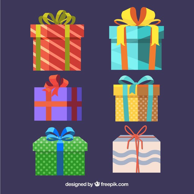 Pack de cajas de regalo en diseño plano