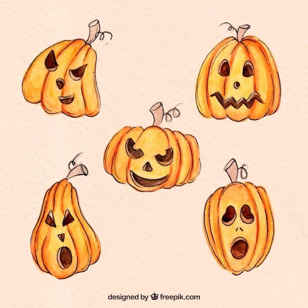 Vector gratuito pack de calabazas de halloween de acuarela