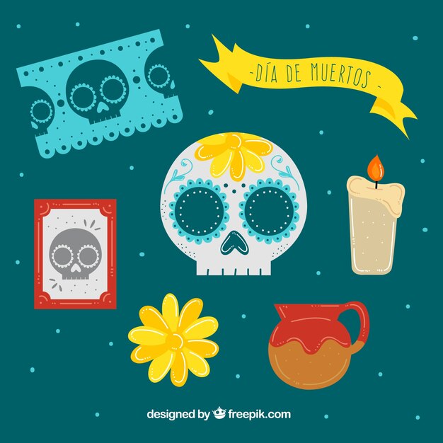Pack de calavera y otros elementos del día de muertos 