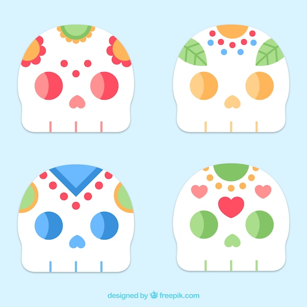 Pack de calaveras decorativas en diseño plano