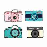 Vector gratuito pack de cámaras de diseño plano con polaroid