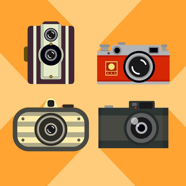 Pack de cámaras retro bonitas en diseño plano 