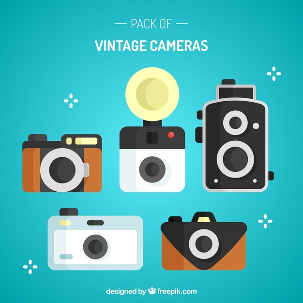 Pack de cámaras vintage con diseño plano