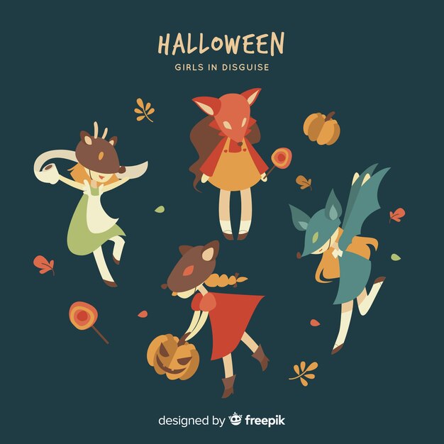 Pack de caracteres de halloween en estilo de dibujo animado