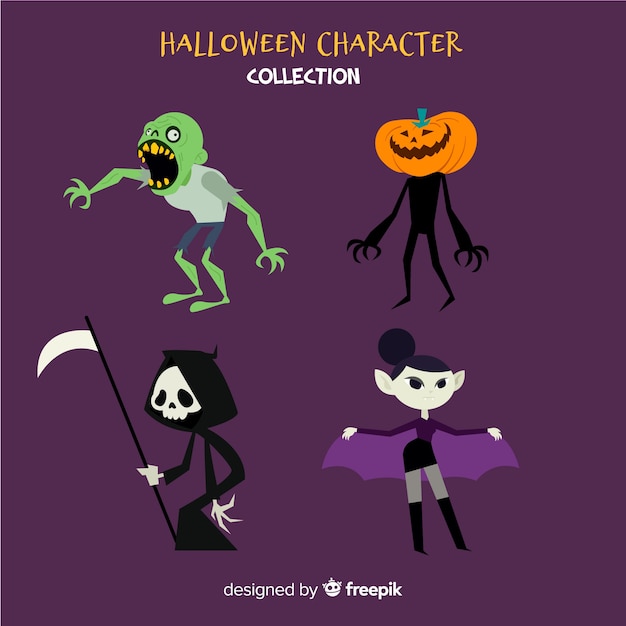 Pack de caracteres de halloween en estilo de dibujo animado