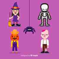Vector gratuito pack de caracteres de halloween en estilo de dibujo animado