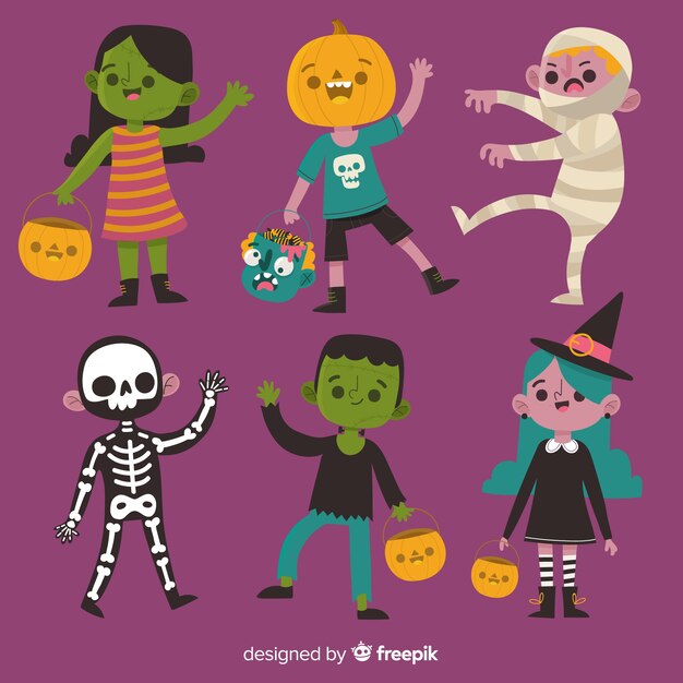 Pack de caracteres de halloween en estilo de dibujo animado