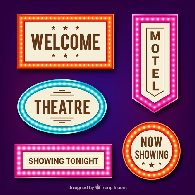 Pack de carteles luminosos en diseño plano