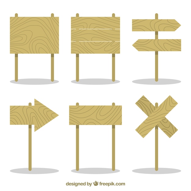 Vector gratuito pack de carteles de madera en diseño plano