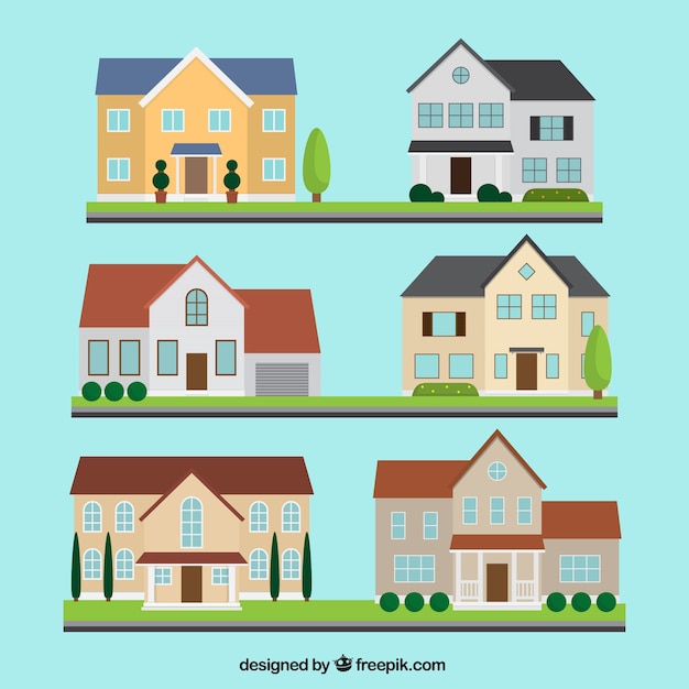 Vector gratuito pack de casas grandes y bonitas en diseño plano