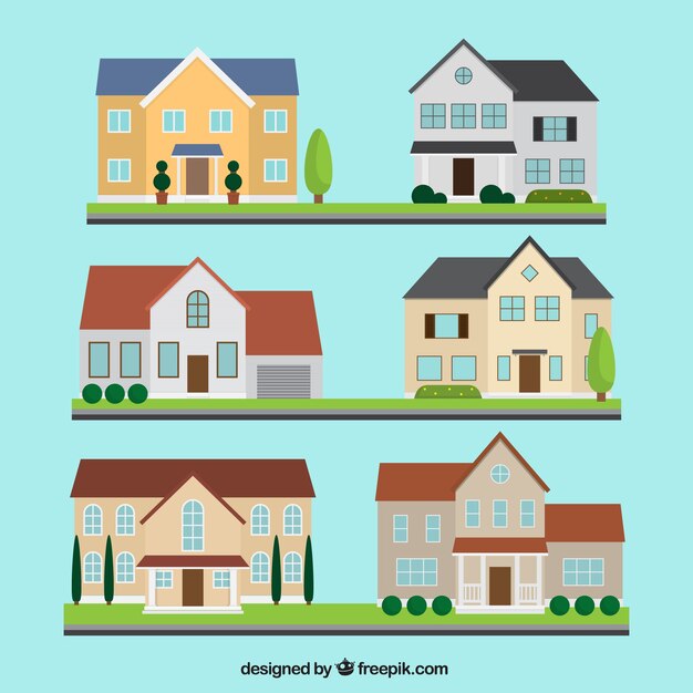 Pack de casas grandes y bonitas en diseño plano 