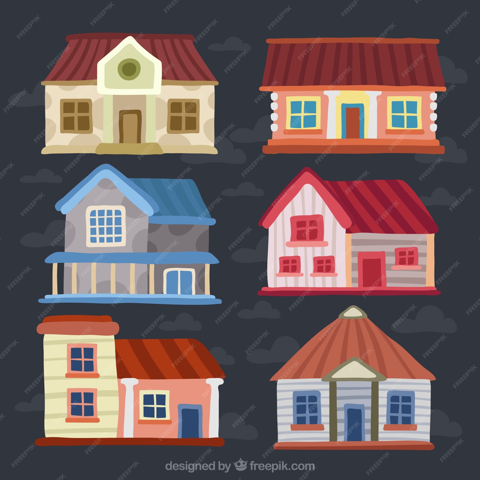 Pack de casas pintadas a mano | Vector Gratis