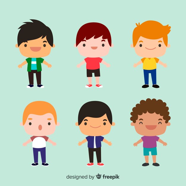 Pack de chicos sonrientes kawaii