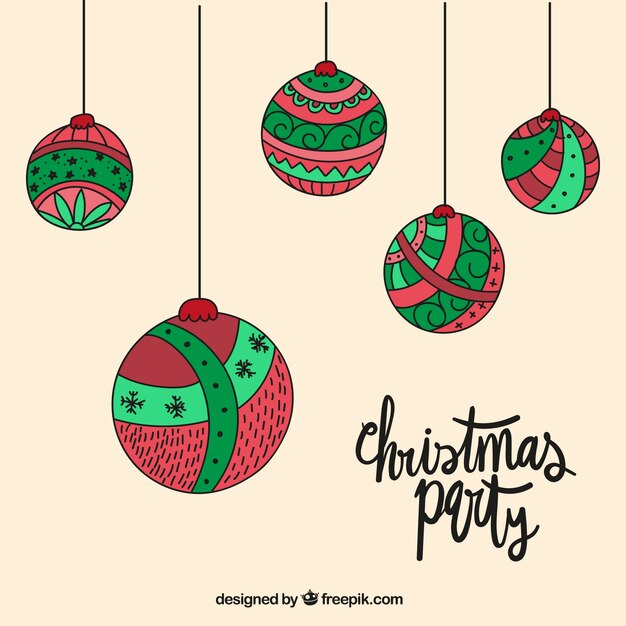 Pack de cinco bolas navideñas dibujadas a mano